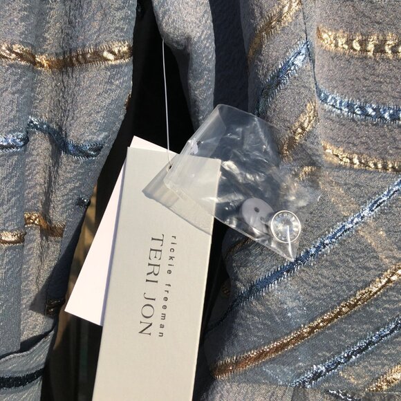 Rickie Freeman for Teri Jon NWT 6 Jacquard Metallic Abstract Dress Gown Blue - Picture 13 of 15